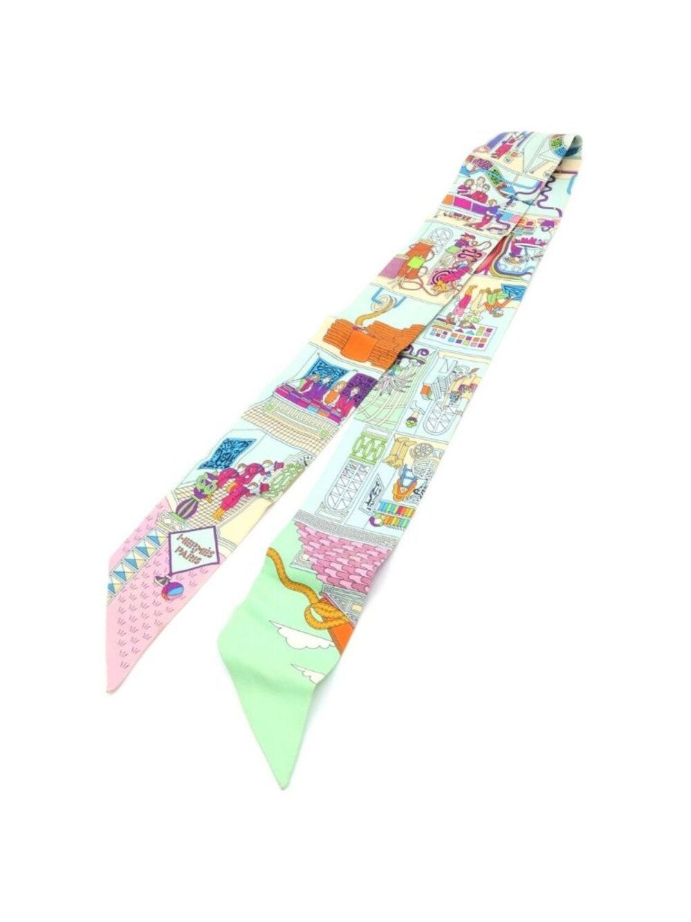 Hermes Twilly la Maison Des Carre Scarf Silk Light Green Multicolor